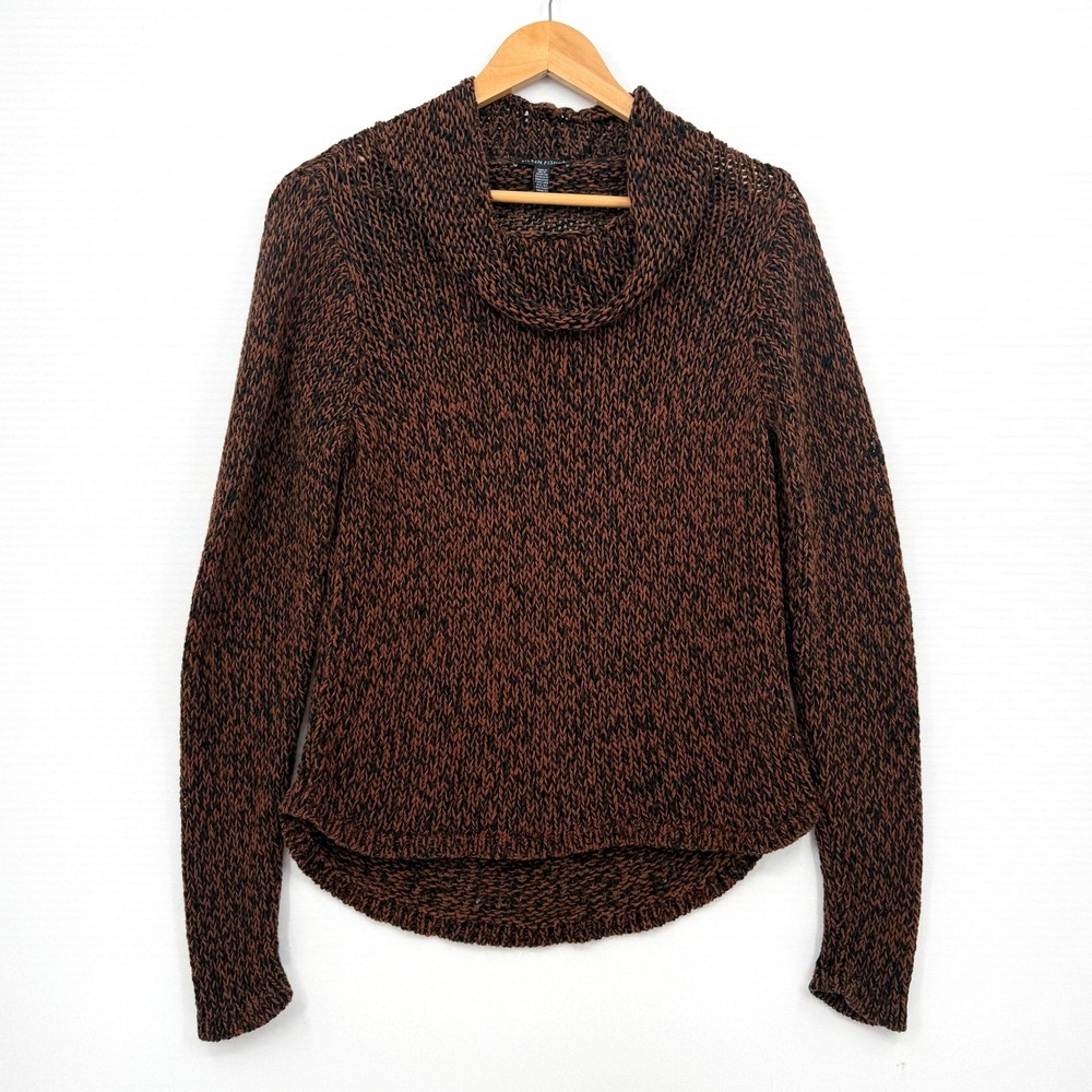 Eileen Fisher Cowl Neck Knit Sweater Womens Small Brown Black Coastal Earthy